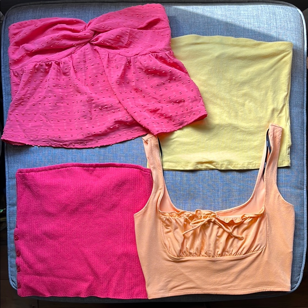 4 Forever 21 Crop Tube & Tank Tops All NWT Butter Yellow Pink Orange Large